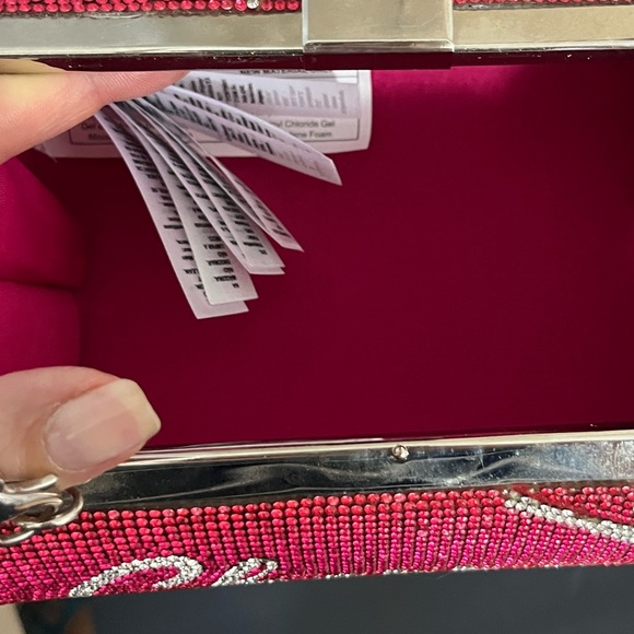 Aldo Cherry Pop Envolee Mini Barrel Rhinestone Encrusted Crossbody Bag Clutch - Picture 5 of 7